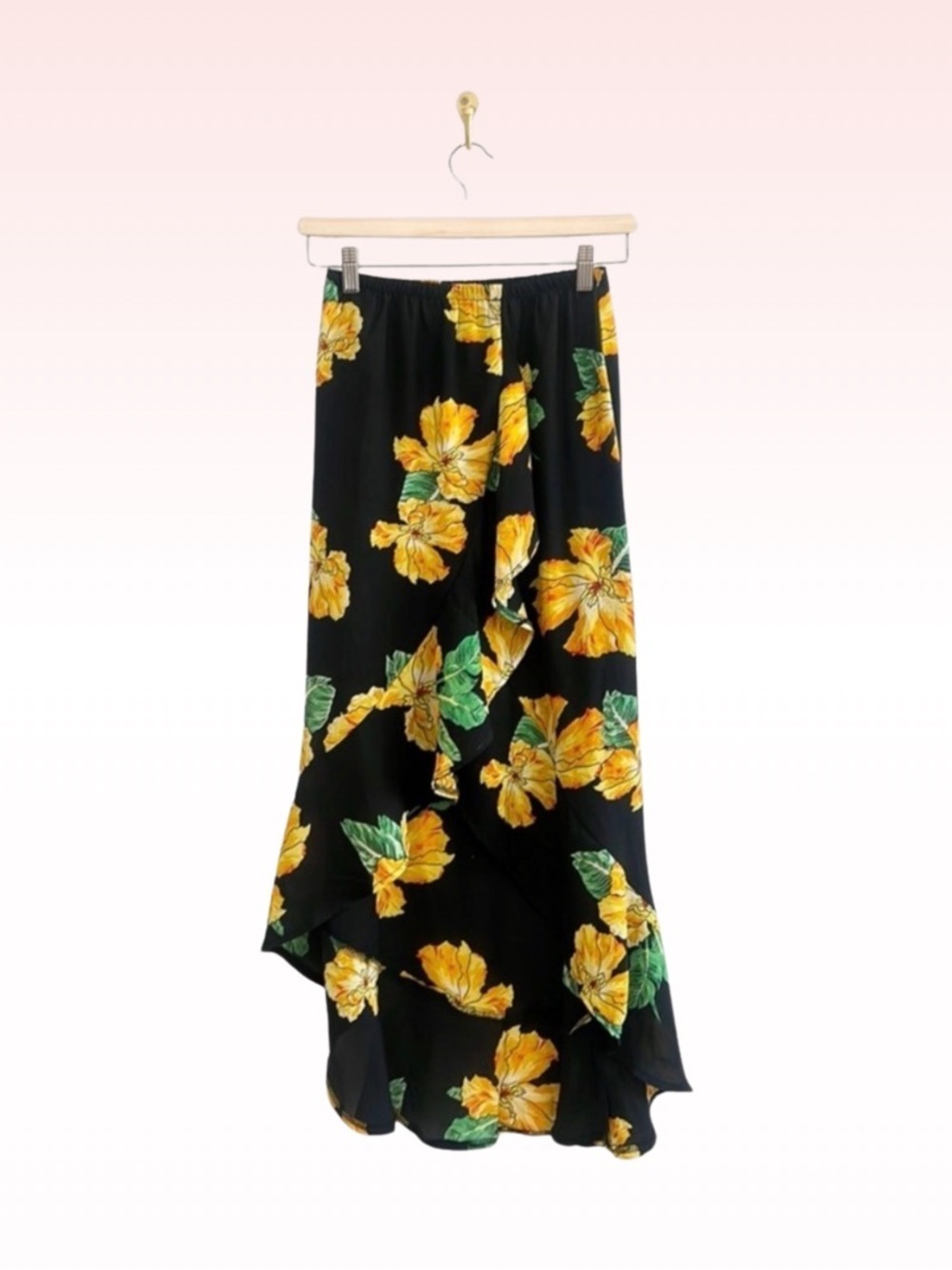 SEEK The Label Black & Yellow Floral Midi Skirt (Sz XS)